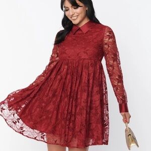 Unique Vintage Burgundy Lace Peggy Babydoll Dress